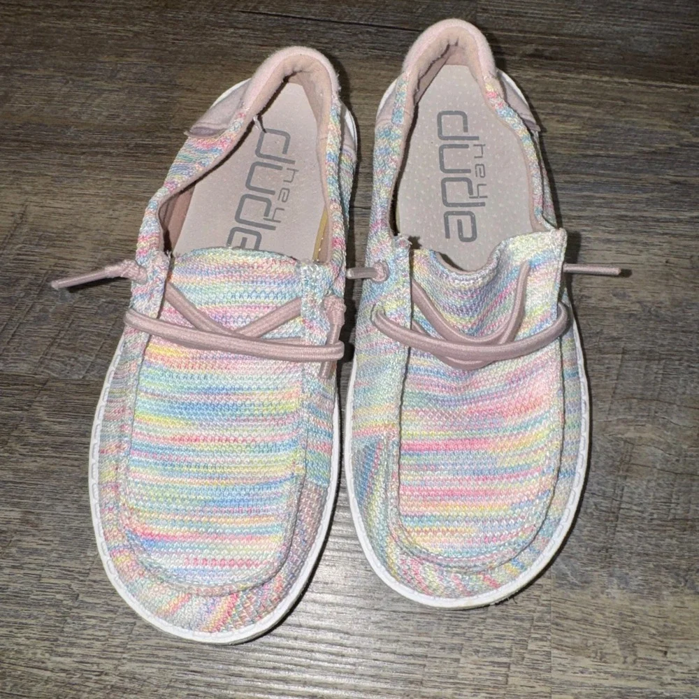 Hey Dude Wendy Youth Sox Pastels Rainbow Knit Slip On Shoes Kids Size 2